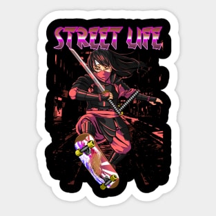 Samurai, Skateboard, Skater, City, Halfpipe Sticker